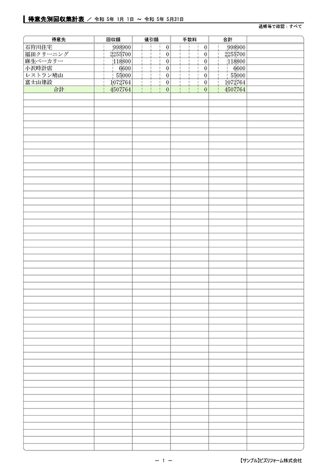 得意先別回収集計表(オプション）